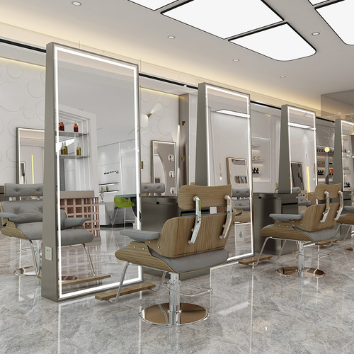 网红理发店镜台发廊专用简约美发店双面镜单面落地式挂靠墙镜子