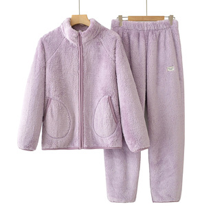 线下款 高品质北极绒加厚双面暖暖绒家居服两件套保暖套装