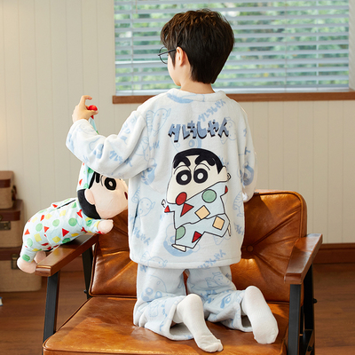 儿童珊瑚绒男孩蜡笔小新中大童