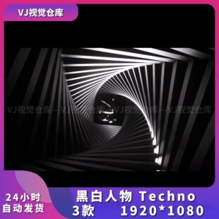电音节黑白人物 Techno裸眼3D舞美颗粒酒吧舞台背景VJ视频素材