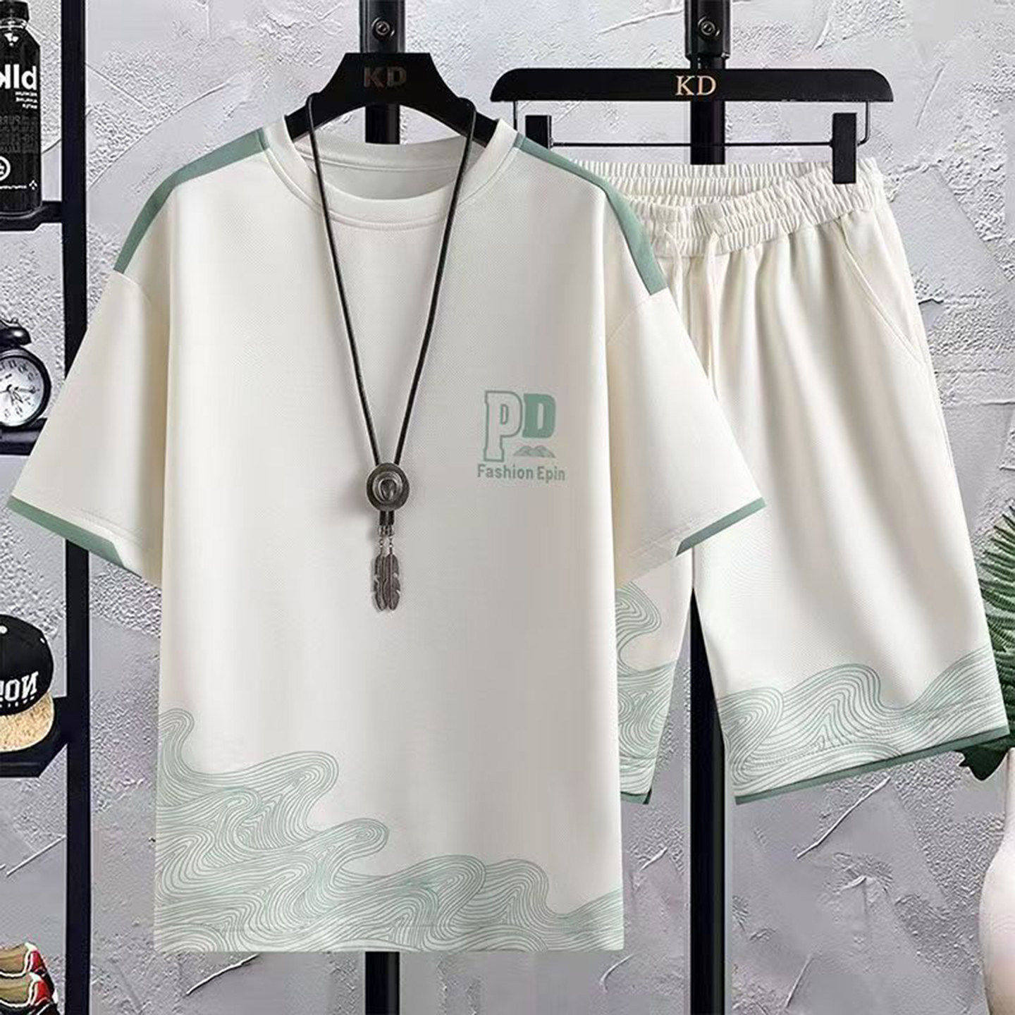 点击率优选男装2026新款男士夏季休闲运动套装国风短袖短裤两件套