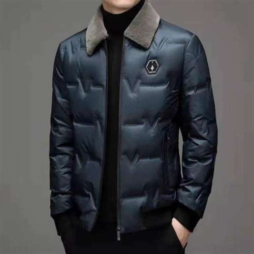 中年男士加厚羊毛领白鸭绒羽绒服