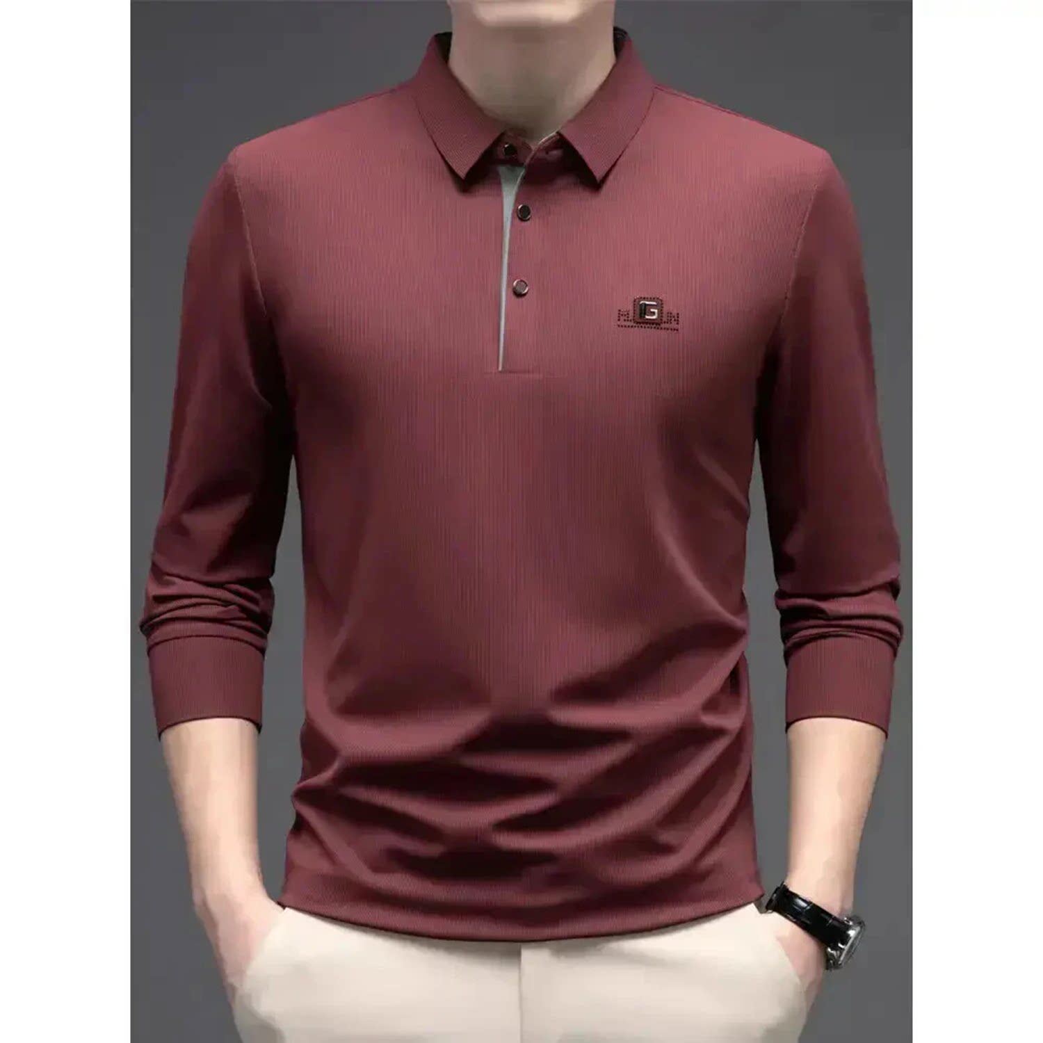 榕坤2026春秋新款男士POLO衫商务时尚休闲长袖衬衫免烫抗皱衬衣潮