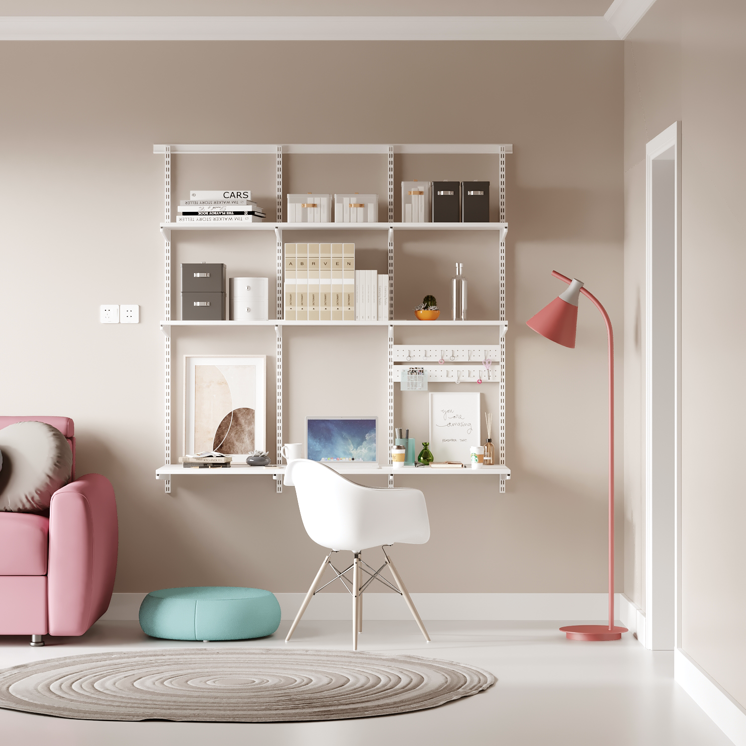 三个壁挂式现代简约书房置物架