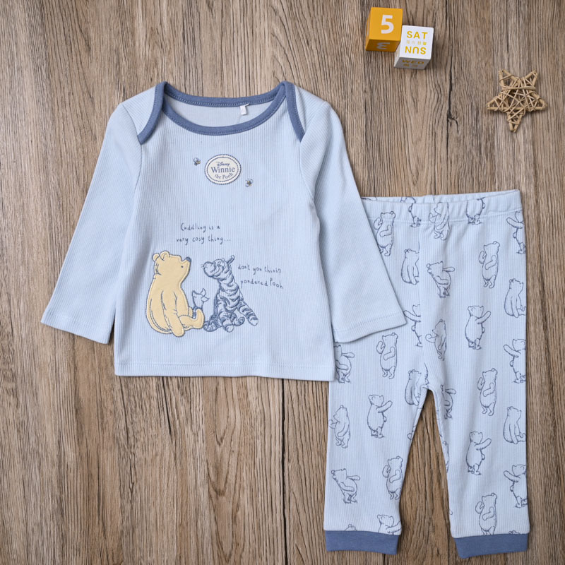 外贸欧美 男宝春秋螺纹棉上衣长袖T恤长裤子打底裤婴儿两件套装