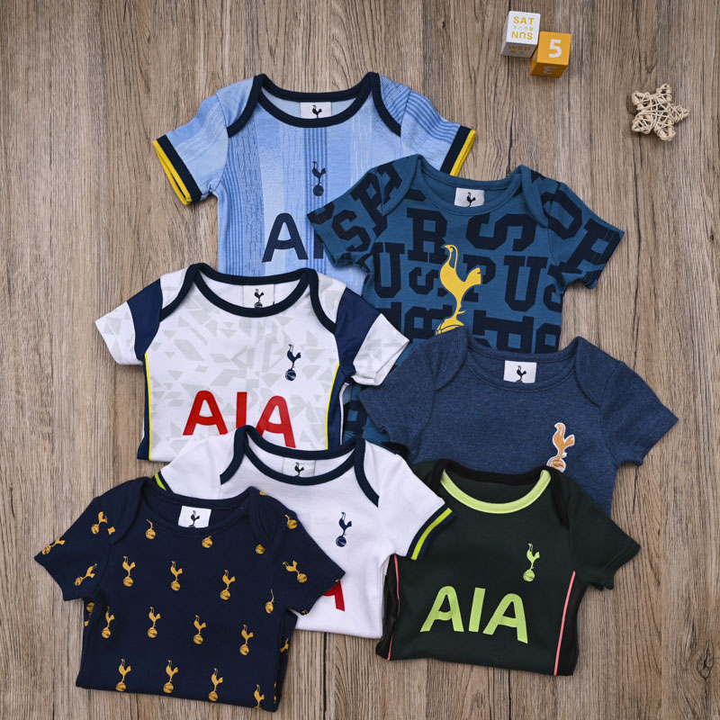 外贸欧美男宝足球服哈衣婴儿夏季纯棉短袖三角爬服包屁衣运动队服