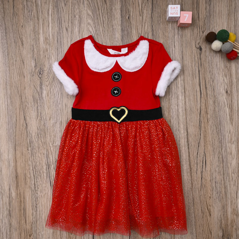 外贸欧美 女宝夏款短袖公主裙子 女童棉质可爱红色节日圣诞连衣裙