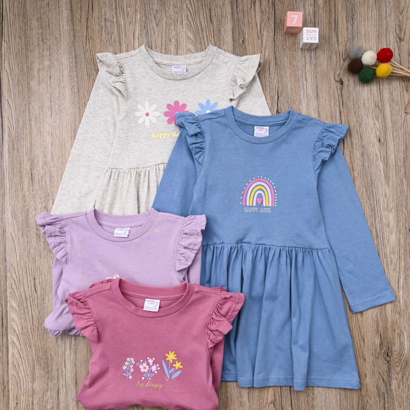 外贸欧美女宝春秋纯棉长袖连衣裙子女童可爱休闲卡通圆领公主裙