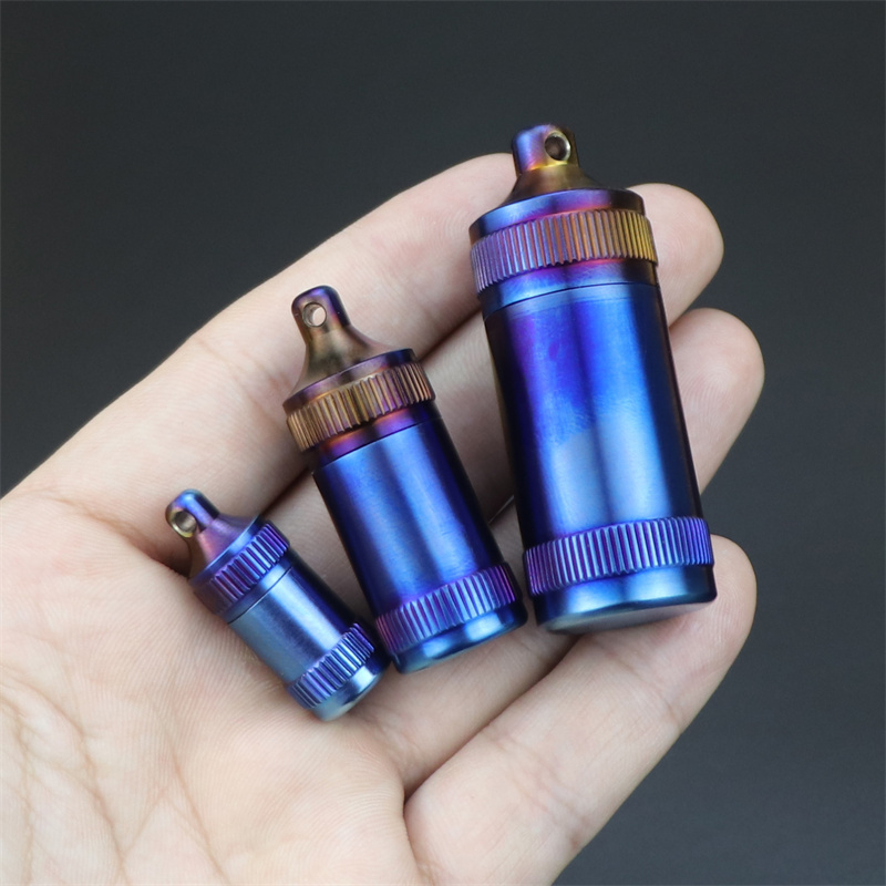 随身便携纯钛小药盒防水防潮分装迷你钥匙扣精致金属吊坠瓶小药瓶