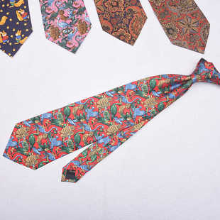 出口10cm桑蚕丝意式手打英伦风复古真丝领带百搭卡通日系休闲印花