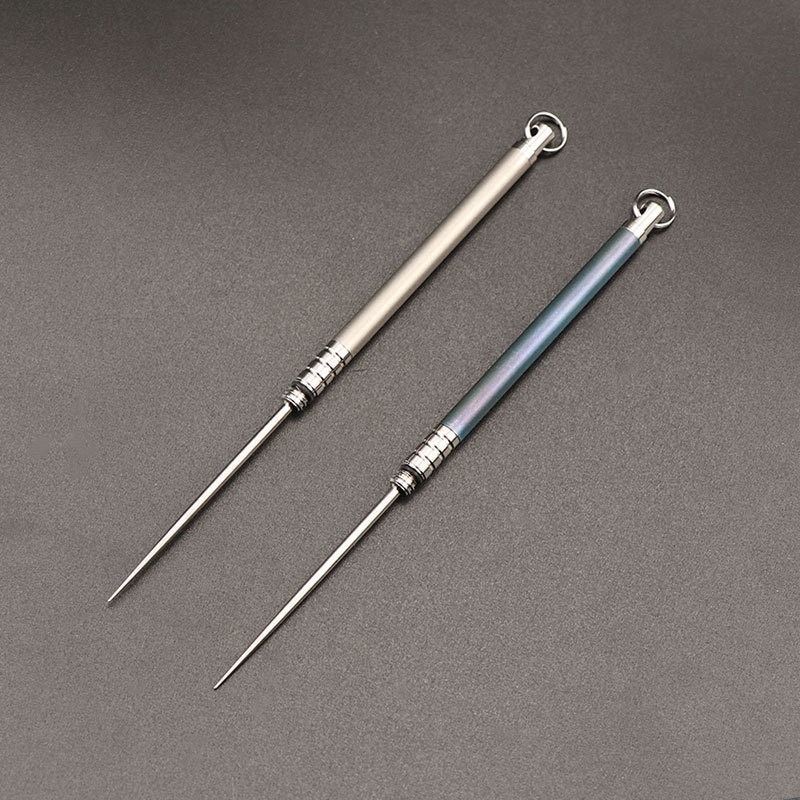 TC4钛合金多功能组合一体牙签超轻可携式水果签防水密封防身牙签