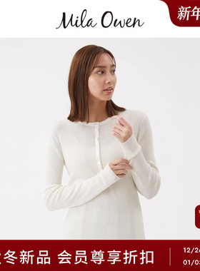 Mila Owen25秋冬新品时尚透视羊毛混纺亨利领针织衫09WNT255001