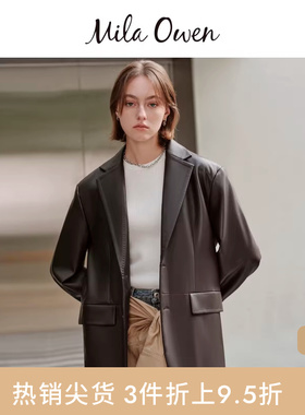 Mila Owen秋冬复古百搭仿皮翻领皮衣西装外套09WFJ244110