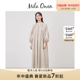 镂空蕾丝连衣裙09WFO242940 甜美落肩泡泡袖 Owen24春夏新品 Mila