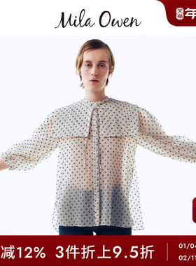 Mila Owen春夏简约复古可拆卸方领泡泡袖衬衫09WFB251152