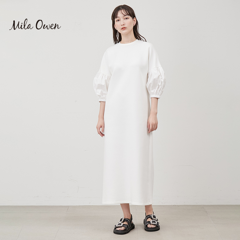 Mila Owen24年春夏季新款休闲简约日系泡泡袖连衣裙女09WCO241049 女装/女士精品 连衣裙 原图主图