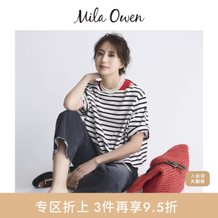 Mila 09WFP244940 Owen秋冬休闲百搭阔腿破洞毛边水洗牛仔裤