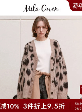 Mila Owen秋冬休闲时尚豹纹格纹毛绒针织开衫09WND244172