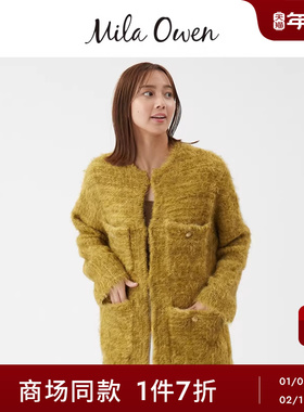 Mila Owen25秋冬新品华丽优雅亮片丝长毛金扣针织外套09WNJ255085