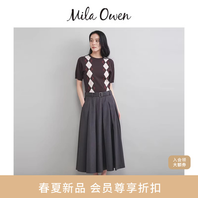 Mila Owen26春夏新品复古优雅假两件拼接短袖连衣裙09WNO261008