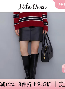 Mila Owen秋冬复古时尚仿皮高腰半身短裙皮裙09WFS244079