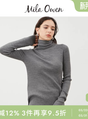 Mila Owen秋冬休闲百搭修身高领长袖罗纹针织衫09WNT245301