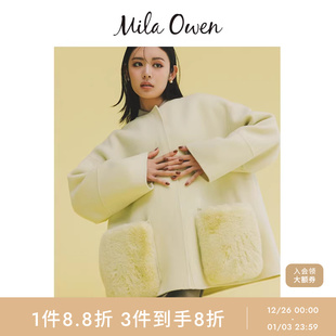Mila 优雅简约毛绒大口袋羊毛混纺大衣09WFC254111 Owen25秋冬新品