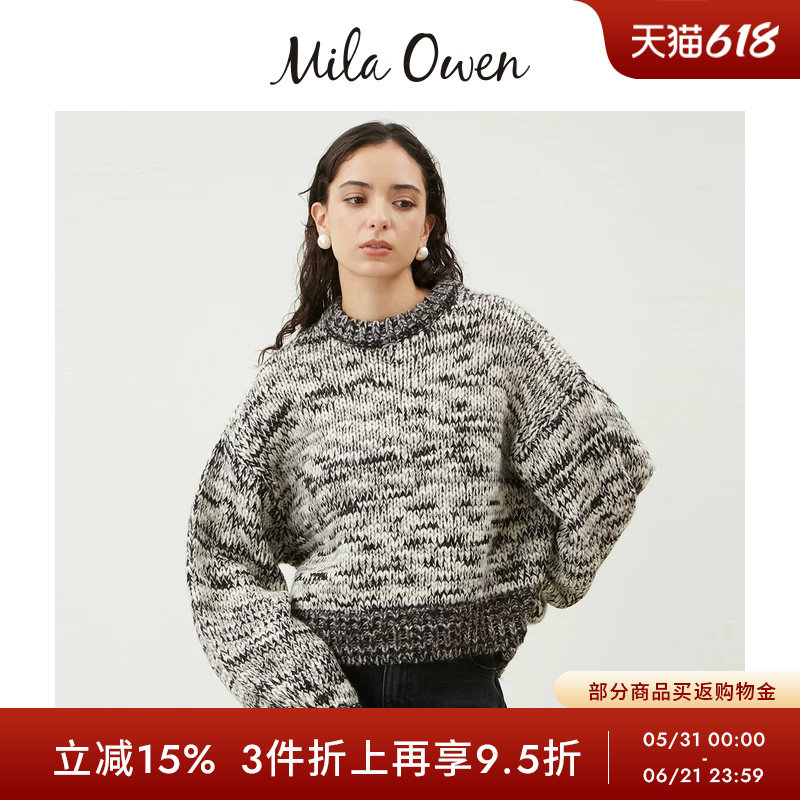 Mila Owen秋冬复古百搭含羊毛圆领混色针织毛衣09WNT245078