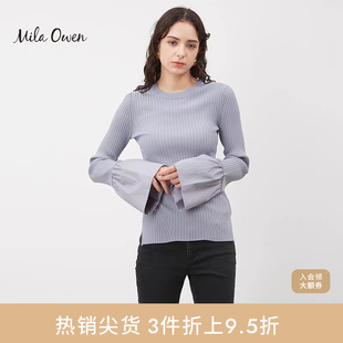 针织衫 圆领喇叭袖 09WNT241936 Owen春夏简约打底侧开叉修身 Mila