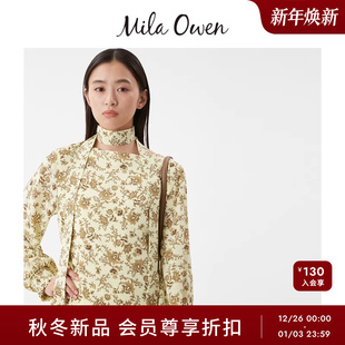 船型领乔其纱衬衫 复古碎花泡泡袖 09WFB255070 Owen25秋冬新品 Mila