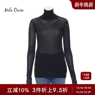 09WNT231301 罗纹针织打底衫 Mila Owen秋冬简约气质高领微透修身