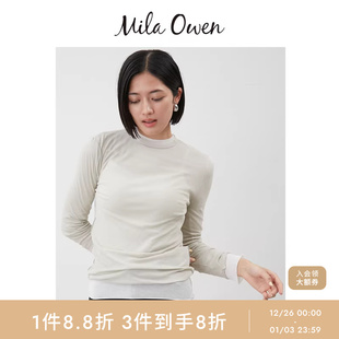 Mila 百搭优雅纯色透视纯棉打底T恤09WCT254125 Owen25秋冬新品