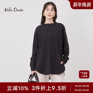 Mila T恤09WCT241064 Owen春夏休闲百搭纯色宽松圆领棉长袖