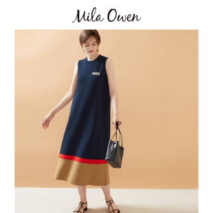 Mila 拼色针织连衣裙09WNO251069 Owen25春夏新品 简约日系圆领无袖