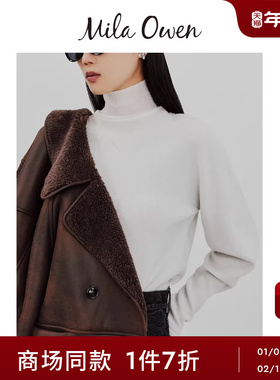 Mila Owen25秋冬新品简约优雅罗纹半透高领打底针织衫09WNT255307