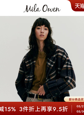 Mila Owen秋冬优雅羊毛混纺宽松双排扣毛呢大衣09WFC254110