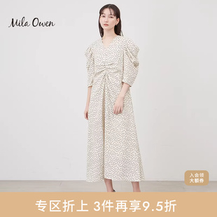 Mila 连衣裙09WFO241162 Owen春夏休闲气质简约褶皱泡泡袖