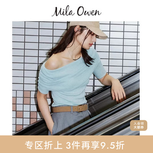 针织衫 上衣09WNT254062 Owen秋冬优雅一字肩翻领短袖 Mila