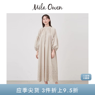 Owen春夏甜美落肩泡泡袖 Mila 镂空蕾丝连衣裙09WFO242940