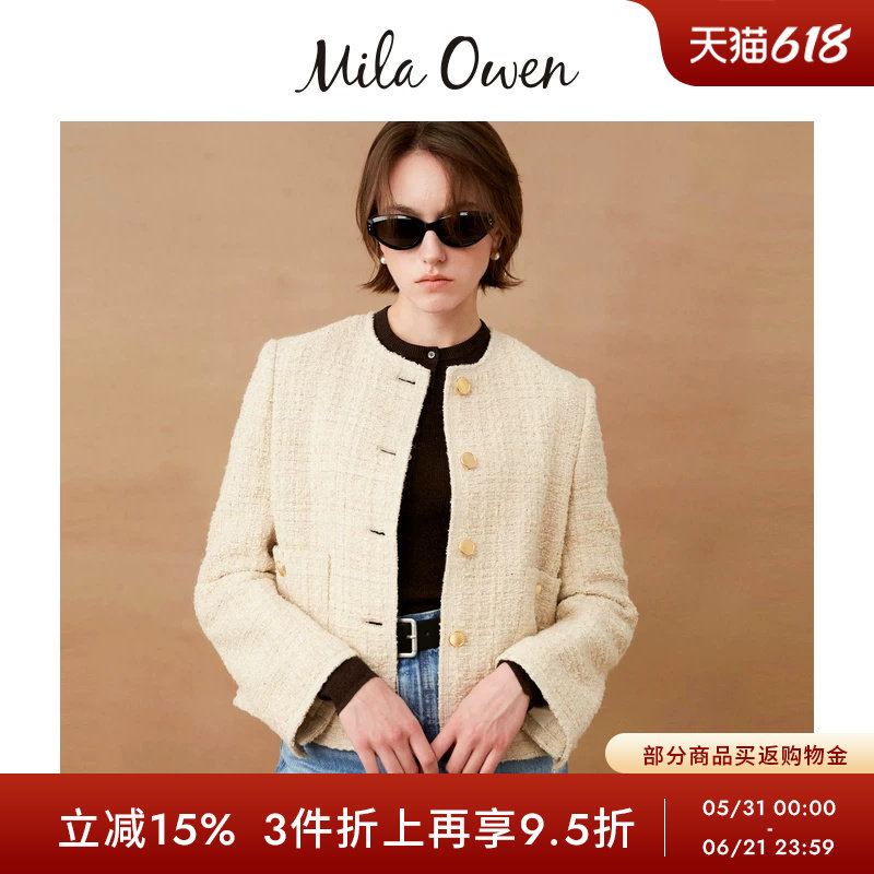 Mila Owen秋冬休闲优雅粗花呢小香风无领外套09WFJ254015