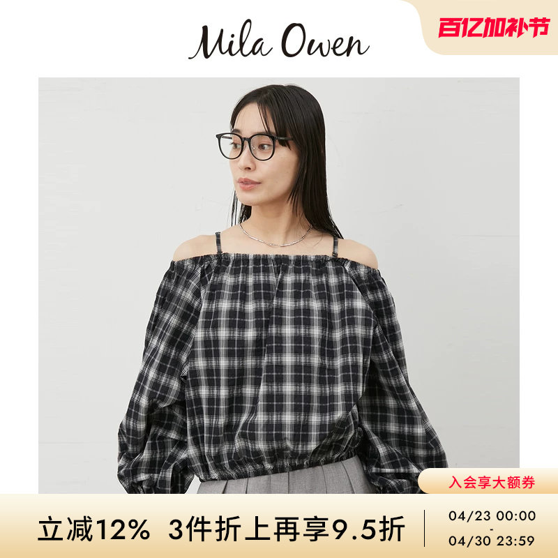 Mila Owen春夏日系休闲灯笼袖一字肩吊带衬衫09WFT252190