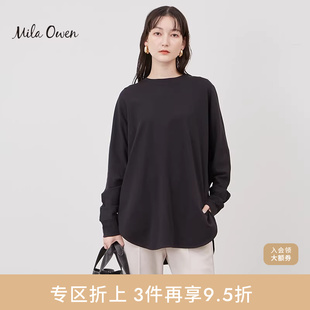 Mila T恤09WCT241064 Owen春夏休闲百搭纯色宽松圆领棉长袖