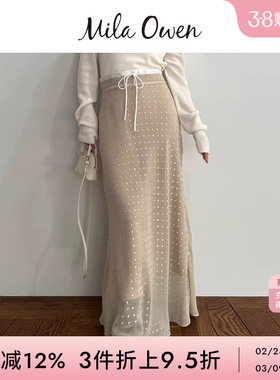 Mila Owen秋冬气质百搭双腰系带波点薄纱半身裙09WFS245155