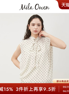 Mila Owen秋冬日系甜美无袖波点蝴蝶结系带衬衫09WFT244953