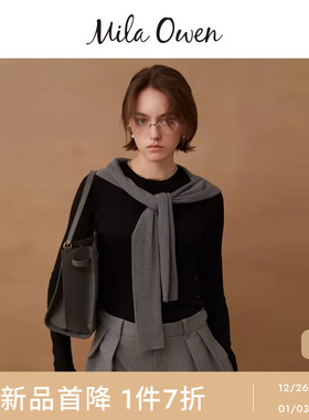 Mila Owen25秋冬新品优雅百搭纯色圆领罗纹贴身针织衫09WNT254105