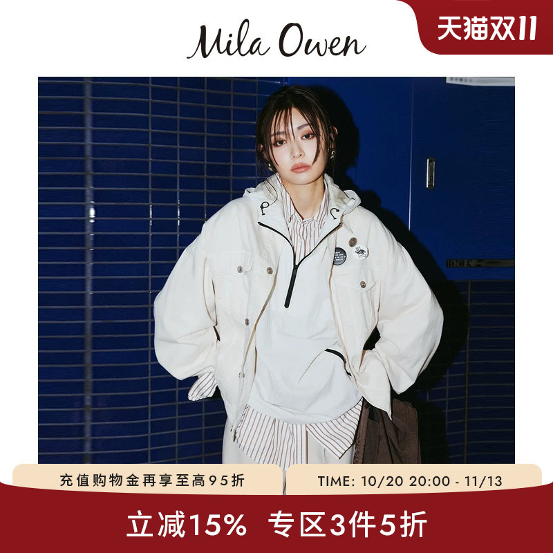 Mila Owen秋冬复古做旧水洗牛仔夹克附搭配徽章09WFJ254101