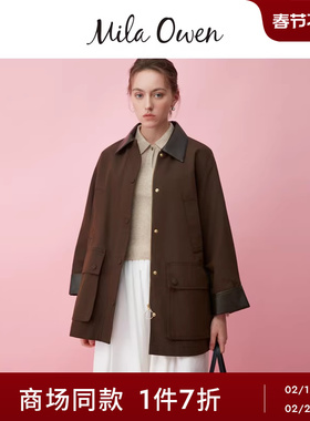 Mila Owen25秋冬新品时尚宽松廓形仿皮革领夹克外套09WFJ254148
