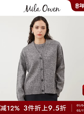 Mila Owen秋冬休闲百搭混纺宽松V领针织开衫09WND244099