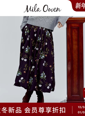 Mila Owen25秋冬新品华丽优雅植物印花松紧腰泡泡半裙09WFS255033