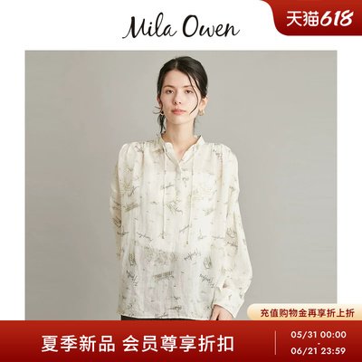 Mila Owen26春夏新品优雅复古旅行印花透视系带衬衫09WFT262161